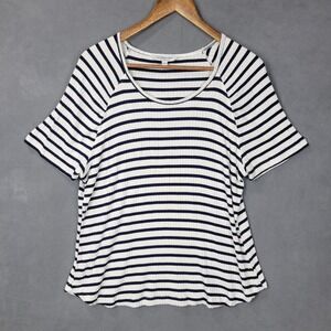 Liverpool‎ Shirt Womens XL White Blue Striped Round Neck Raglan Sleeve Y2K Retro